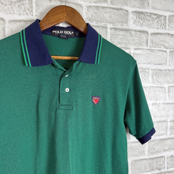 Polo Golf Ralph Lauren Green Chevron Print Crest Logo Collared Shirt Mens SMALL - Picture 1 of 7